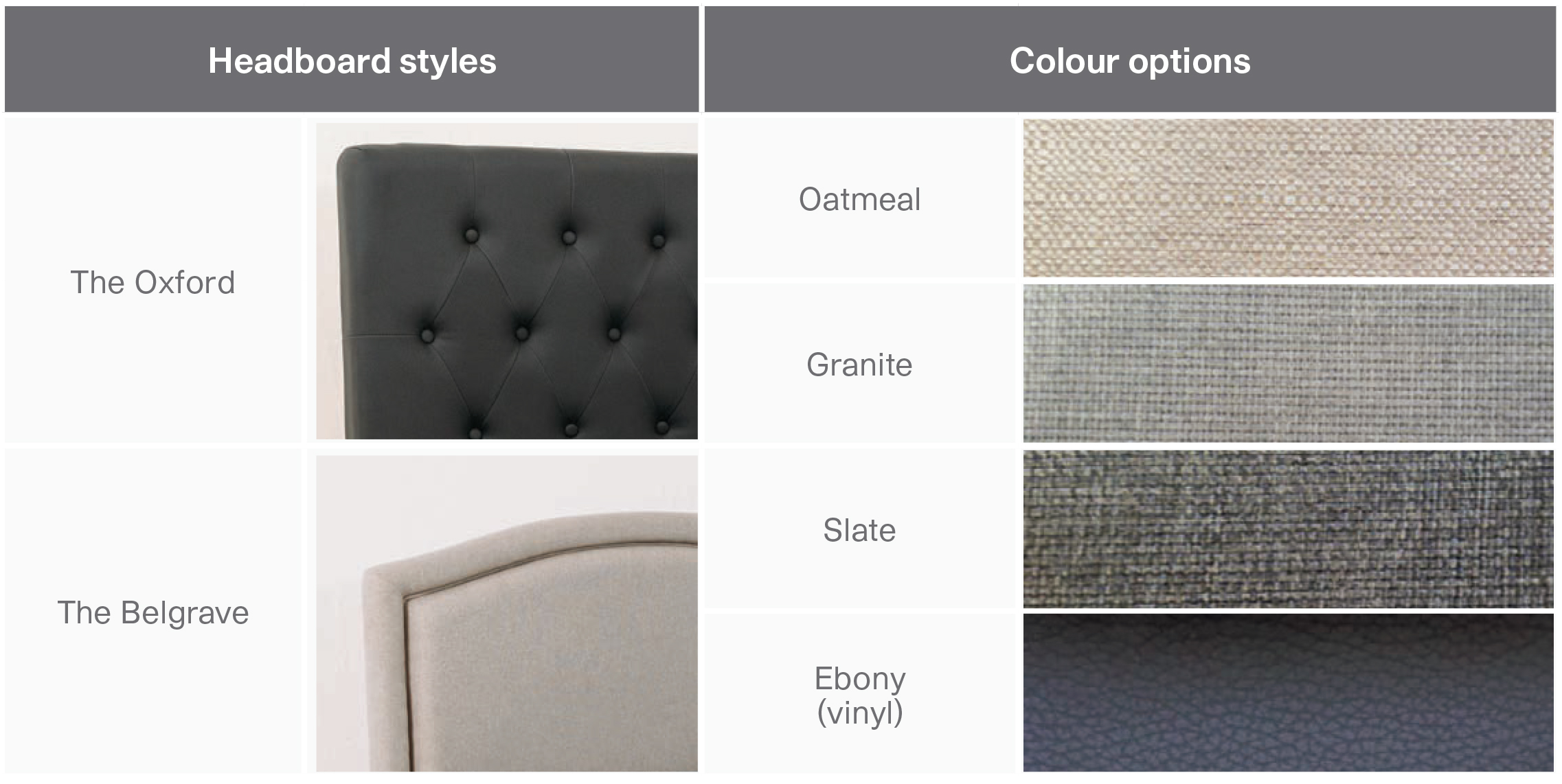 Casero Medical Bed styles and finishes for headboard.