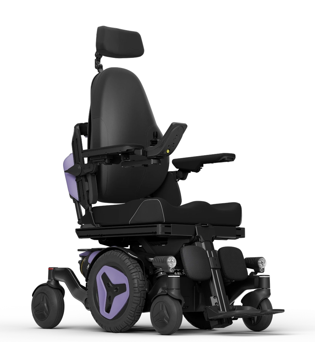 Permobil M4 Nexa power wheelchair shown on a 45 degree angle.