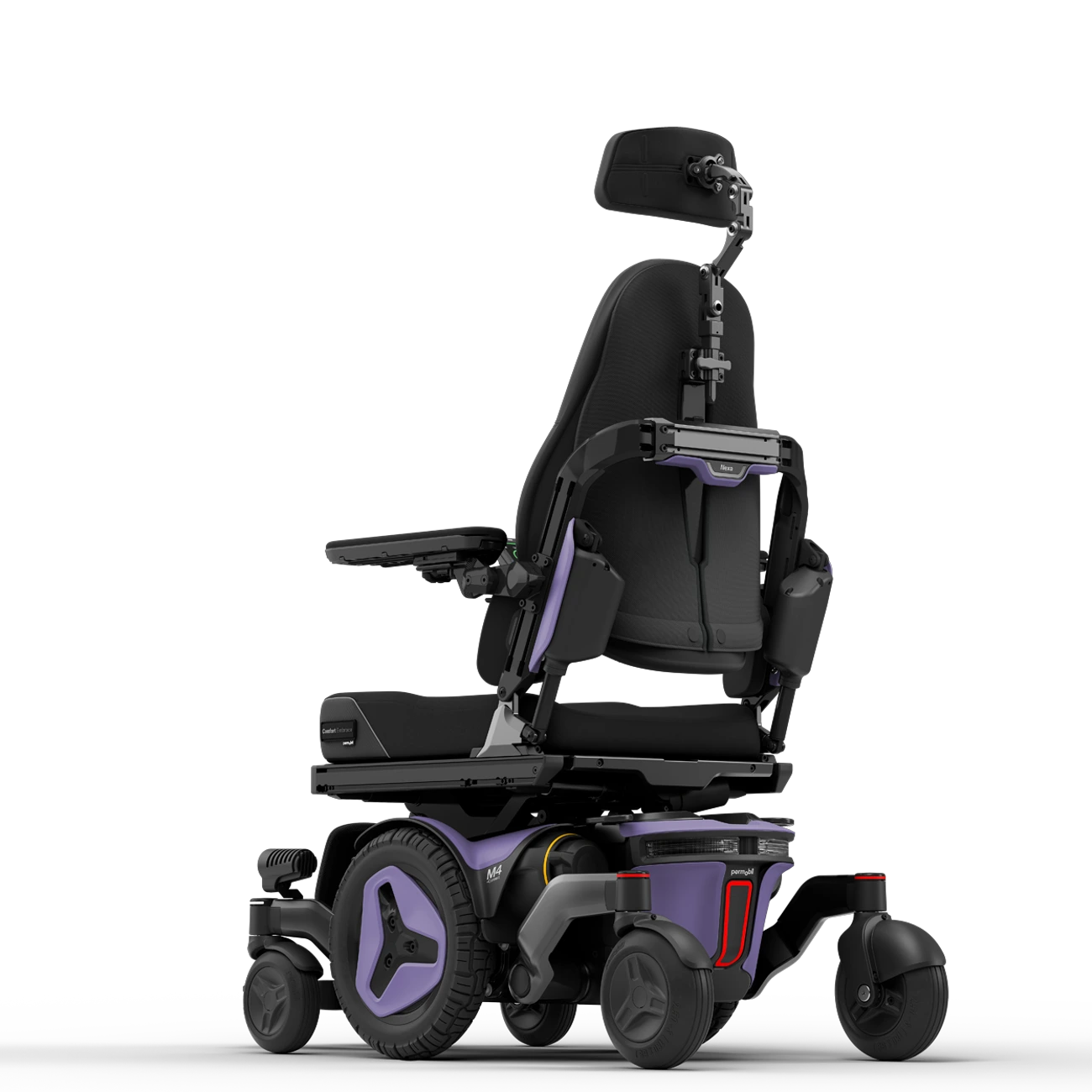 Permobil M4 Nexa power wheelchair rear view.